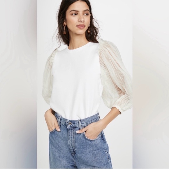 Sea New York White Blouse with Sheer Sleeves - Picture 6 of 6